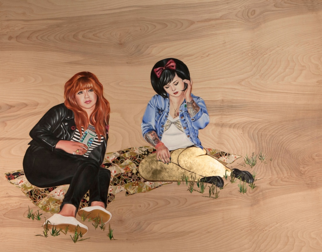 Sandra and Tammy, Hollywood Forever by Shuzi Saldamando. Oil paint, mixed media on wood.